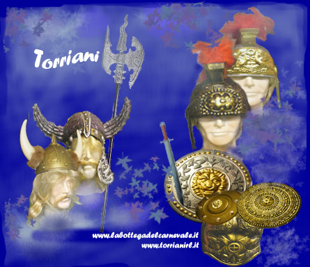 Torriani: Corazza Romana, elmo Romano, elmo Vichingo, scudi romani, medievali, vichinghi, lance, alabarde, daghe, spade