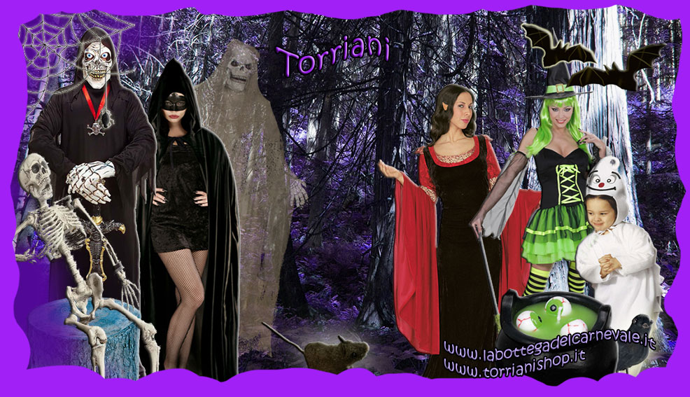 Negozio Torriani La Bottega del Carnevale vendita Costumi, Maschere e travestimenti per Halloween e Horror. Streghe, fantasmi, mostri, vampiri, scheletri
